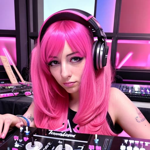  Dj.Marika Rossa Famous DJ, with a pink strand of hair, beautiful woman
