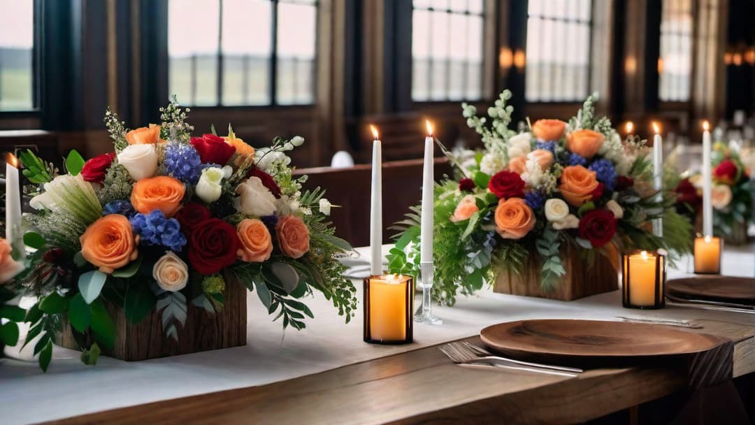  Generate an image of a <strong>Wedding Table Centerpiece</strong> that combines <strong>Wood Slice Centerpieces</strong> and floral arrangements. The design should evoke a sense of elegance and charm, suitable for a <strong>Rustic Wedding</strong> theme. Incorporate a variety of blooms in subtle, complementary hues on a wood slice base to create a harmonious and inviting atmosphere for guests. hyperrealistic, full body, detailed clothing, highly detailed, cinematic lighting, stunningly beautiful, intricate, sharp focus, f/1. 8, 85mm, (centered image composition), (professionally color graded), ((bright soft diffused light)), volumetric fog, trending on instagram, trending on tumblr, HDR 4K, 8K