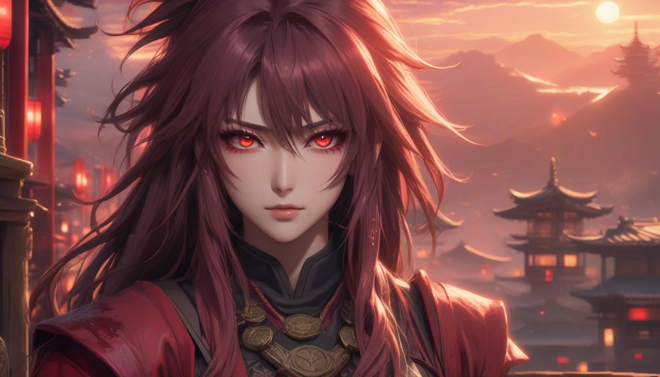  HDR photo of This is a from anime, an art shinobi woman aged 22, resembling Tzunade Senju, with long hair, fully grown, drawn by Kishimoto Masashi, with golden eyes with a red reflection, prominent cheekbones, chubby lips, bushy eyebrows, monolids, and wearing a protector kunoichi against a backdrop of a bloody sunset, without any caricature or game like drawing style. Meticulously draw all details for added realism in appearance and character. . High dynamic range, vivid, rich details, clear shadows and highlights, realistic, intense, enhanced contrast, highly detailed hyperrealistic, full body, detailed clothing, highly detailed, cinematic lighting, stunningly beautiful, intricate, sharp focus, f/1. 8, 85mm, (centered image composition), (professionally color graded), ((bright soft diffused light)), volumetric fog, trending on instagram, trending on tumblr, HDR 4K, 8K