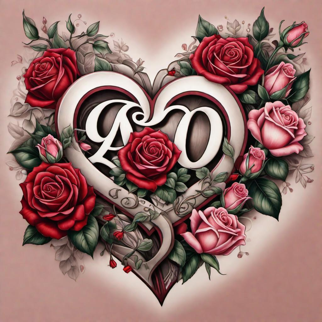  A heart-shaped tattoo design featuring the name 'Addison Rose'. The heart should incorporate roses and elegant cursive script. The design should be delicate and meaningful, with a soft color palette, including shades of red and pink for the roses. hyperrealistic, full body, detailed clothing, highly detailed, cinematic lighting, stunningly beautiful, intricate, sharp focus, f/1. 8, 85mm, (centered image composition), (professionally color graded), ((bright soft diffused light)), volumetric fog, trending on instagram, trending on tumblr, HDR 4K, 8K