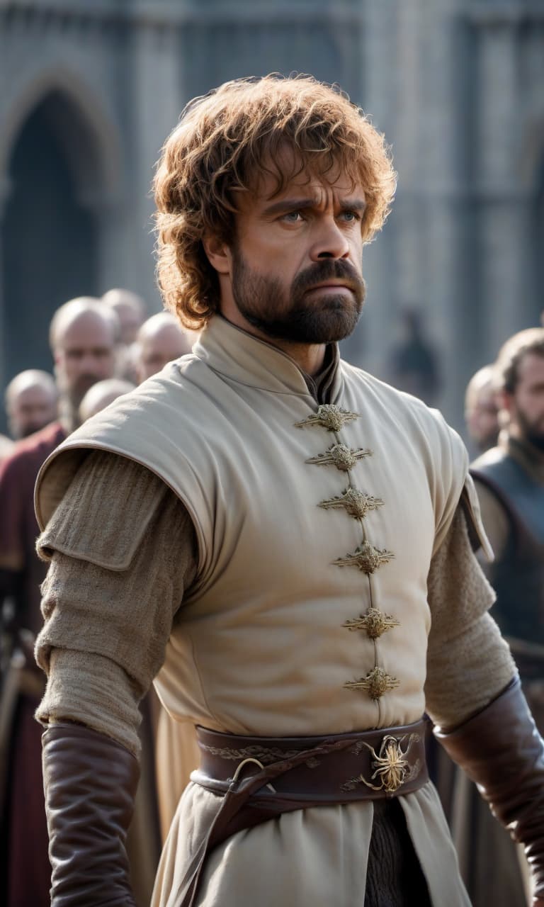  cinematic photo Game of Thrones: Tyrion Lannister Jumps. . 35mm photograph, film, bokeh, professional, 4k, highly detailed hyperrealistic, full body, detailed clothing, highly detailed, cinematic lighting, stunningly beautiful, intricate, sharp focus, f/1. 8, 85mm, (centered image composition), (professionally color graded), ((bright soft diffused light)), volumetric fog, trending on instagram, trending on tumblr, HDR 4K, 8K