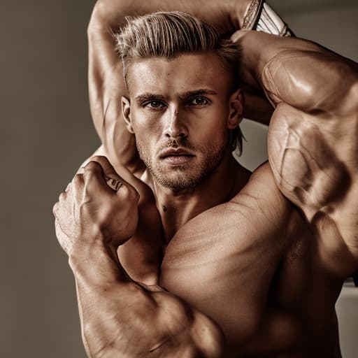 portrait+ style Russian queer fitness model blonde hunk dude face