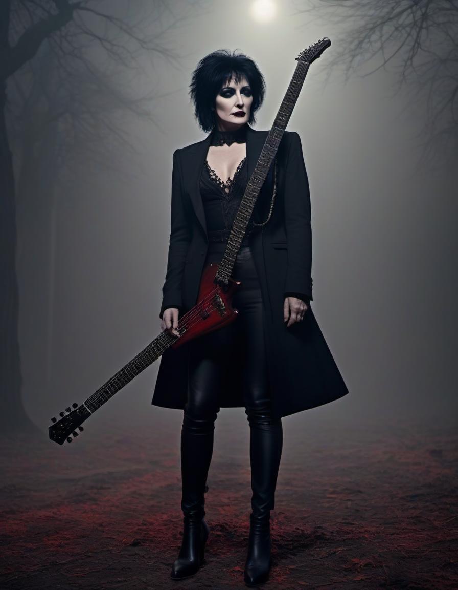  horror themed A gothic with an electric guitar, large s, the sea, concert. Что такое готика в музыке: Gothic music is a form of alternative rock that has a dark, mysterious, and introspective feel. It is a genre that emerged in the 1980s and has since evolved to include various elements from different music styles. Gothic music is marked by its use of dark and ethereal sounds, often accompanied by haunting vocals and atmospheric synthesizers. The lyrics and themes of gothic music tend to delve into the realm of the supernatural, the macabre, and the infinite. Some popular bands in the gothic music genre include The Cure, Depeche Mode, and Siouxsie and the Banshees. В чем особенность элек hyperrealistic, full body, detailed clothing, highly detailed, cinematic lighting, stunningly beautiful, intricate, sharp focus, f/1. 8, 85mm, (centered image composition), (professionally color graded), ((bright soft diffused light)), volumetric fog, trending on instagram, trending on tumblr, HDR 4K, 8K