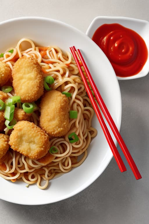  Noodles with ketchup,chicken nuggets