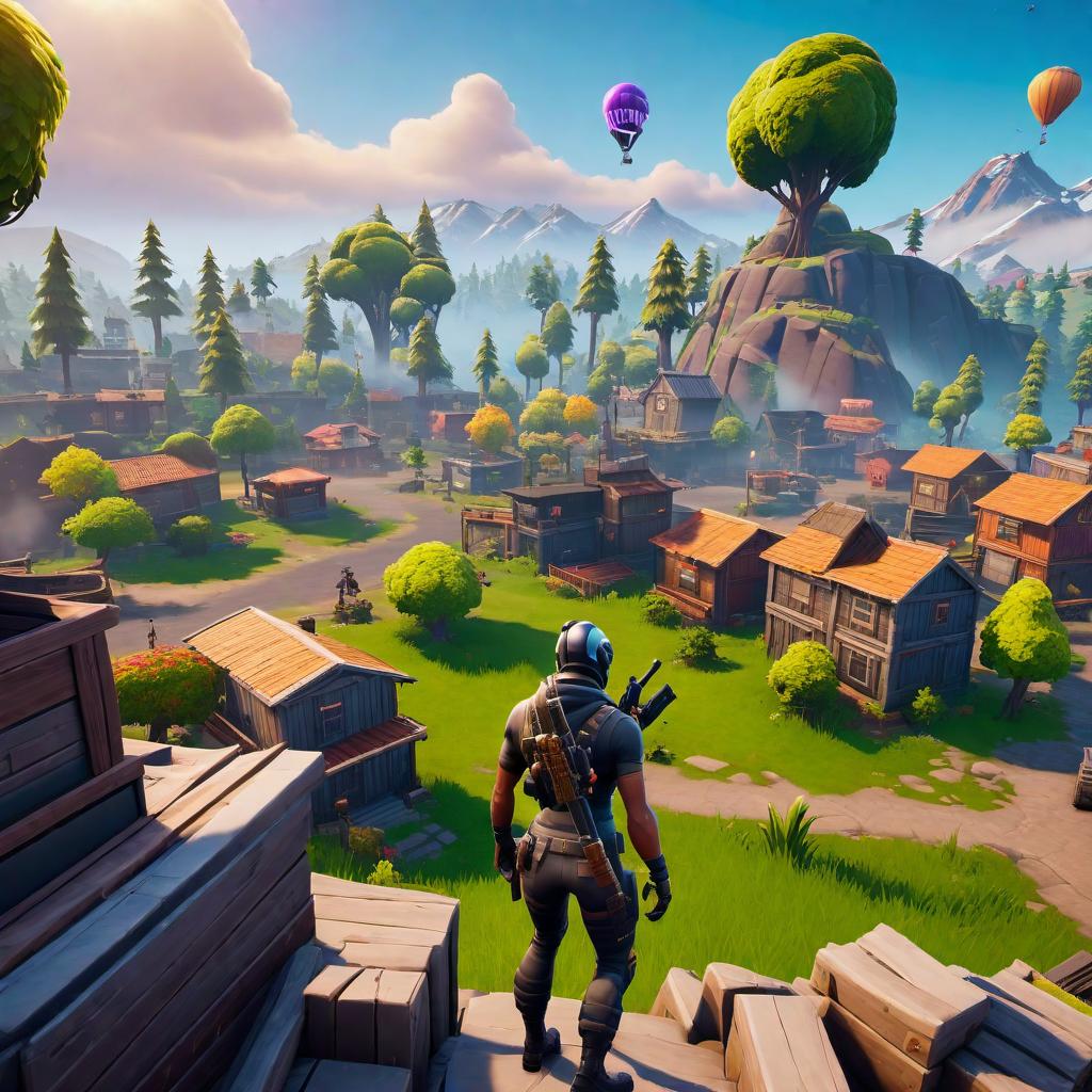  An image capturing the essence of Fortnite in 2018. Include popular skins from that year, such as Omega, Drift, and Ragnarok. Showcase iconic locations from the map like Tilted Towers, Dusty Divot, and Lazy Links. Characters should be engaging in various activities like building structures, engaging in battles, and celebrating victories. The environment should be vibrant and reflect the dynamic and action-packed atmosphere of Fortnite during 2018. hyperrealistic, full body, detailed clothing, highly detailed, cinematic lighting, stunningly beautiful, intricate, sharp focus, f/1. 8, 85mm, (centered image composition), (professionally color graded), ((bright soft diffused light)), volumetric fog, trending on instagram, trending on tumblr, HDR 4K, 8K