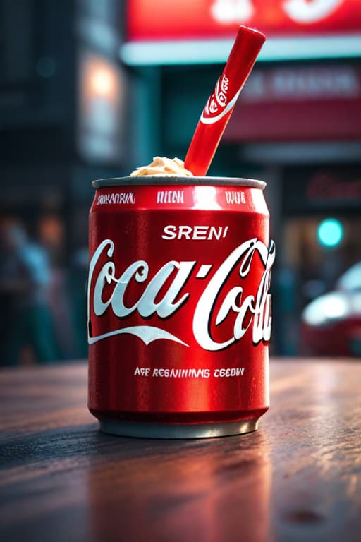  Can of Coca Cola ice cream hyperrealistic, full body, detailed clothing, highly detailed, cinematic lighting, stunningly beautiful, intricate, sharp focus, f/1. 8, 85mm, (centered image composition), (professionally color graded), ((bright soft diffused light)), volumetric fog, trending on instagram, trending on tumblr, HDR 4K, 8K