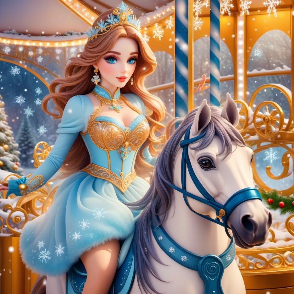  ethereal fantasy concept art of Digital image (double exposure). An attraction in a park. A carousel of ice ponies spinning to the rhythm of a blizzard. Manes of thin openwork snowflakes. Sparkling, sparkling blue neon. Shades of white to blue. (Christmas decor: candy, caramel, wreath, poisettia). Unusual designs, sparkling surfaces. Lots of snowflakes. White snow. Silver filigree, pattern. Stylisation, decorative. Background : surrealist abstraction. Stylistics : fantasy, fairy tale, Soviet animation. High quality. . magnificent, celestial, ethereal, painterly, epic, majestic, magical, fantasy art, cover art, dreamy, hkmagic hyperrealistic, full body, detailed clothing, highly detailed, cinematic lighting, stunningly beautiful, intricate, sharp focus, f/1. 8, 85mm, (centered image composition), (professionally color graded), ((bright soft diffused light)), volumetric fog, trending on instagram, trending on tumblr, HDR 4K, 8K