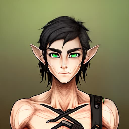  Male wood elf black hair green eyes
