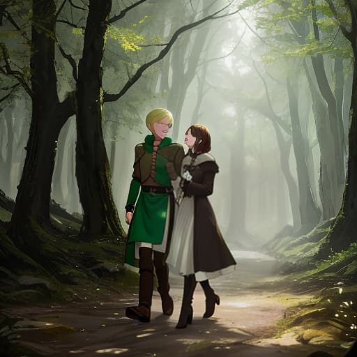  A brunette girl with green eyes is walking and hugging Drake Malfoy with one arm. The girl is crying., Overland fantasy woodland map, such as a map, a font that is modern and easy to read hyperrealistic, full body, detailed clothing, highly detailed, cinematic lighting, stunningly beautiful, intricate, sharp focus, f/1. 8, 85mm, (centered image composition), (professionally color graded), ((bright soft diffused light)), volumetric fog, trending on instagram, trending on tumblr, HDR 4K, 8K