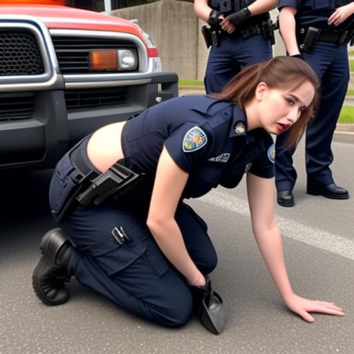  beautiful girl bent over on police vehicle and gets handcuffed by a police woman