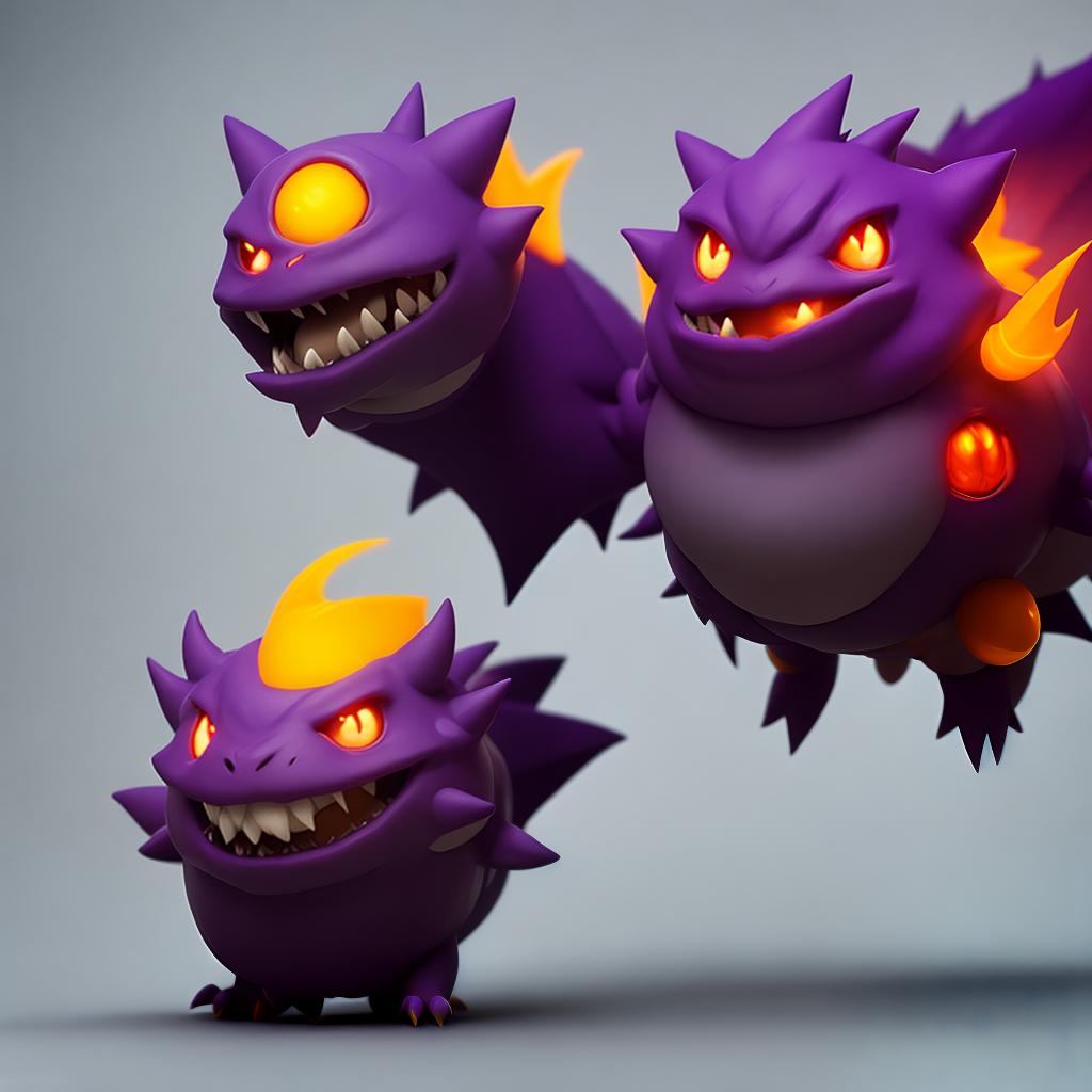  pokemon, gengar, ghost, poison, quadrupedal, creature, purple fur, (round body:1.2), short legs, toothy grin, (pointed ears:0.9), small teeth, upper jaw, fang like, lower jaw, red eyes, yellow pupils, short tail, levitate, float, silently, ghost type, versatile, wild, lurk, dark, abandoned places, graveyards, mischievous, shadows, appearance, fears, desires, manipulate, powerful, mysterious, unique abilities, mischievous personality, formidable, levitate, hide, shadows, attacks <lora:Pokemon Gengar:0.65> hyperrealistic, full body, detailed clothing, highly detailed, cinematic lighting, stunningly beautiful, intricate, sharp focus, f/1. 8, 85mm, (centered image composition), (professionally color graded), ((bright soft diffused light)), volumetric fog, trending on instagram, trending on tumblr, HDR 4K, 8K