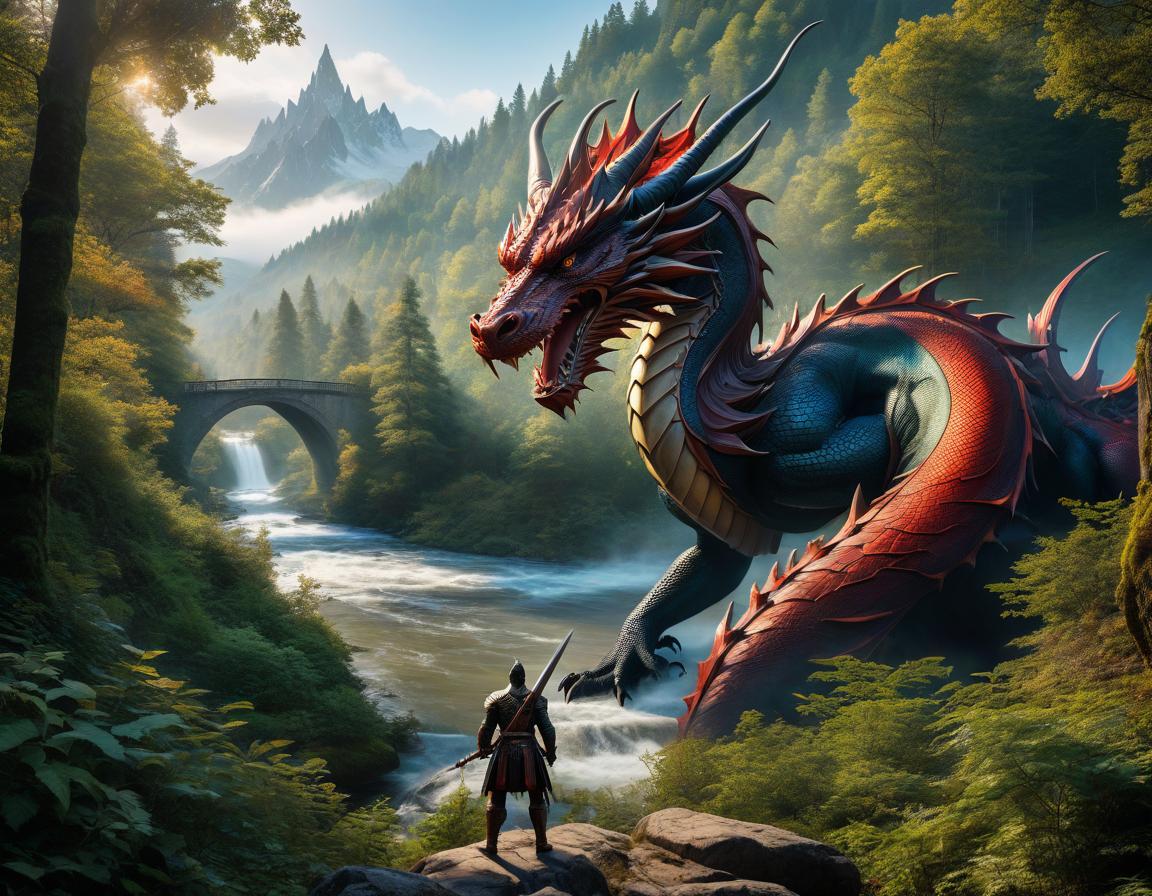  graffiti style A huge, detailed dragon stands in the middle of the forest with a river. Beside it, a detailed warrior stands with his sword drawn against the dragon. . street art, vibrant, urban, detailed, tag, mural hyperrealistic, full body, detailed clothing, highly detailed, cinematic lighting, stunningly beautiful, intricate, sharp focus, f/1. 8, 85mm, (centered image composition), (professionally color graded), ((bright soft diffused light)), volumetric fog, trending on instagram, trending on tumblr, HDR 4K, 8K