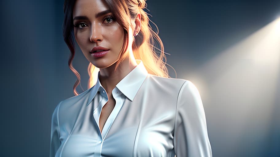  full length girl in a white formal shirt on a white background HD quality, 3D render, high detail details, photorealistic quality, elaborate scene texture hyperrealistic, full body, detailed clothing, highly detailed, cinematic lighting, stunningly beautiful, intricate, sharp focus, f/1. 8, 85mm, (centered image composition), (professionally color graded), ((bright soft diffused light)), volumetric fog, trending on instagram, trending on tumblr, HDR 4K, 8K