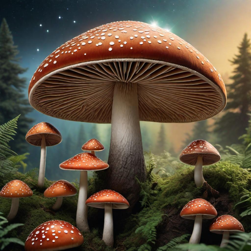  A magic mushroom logo designed to resonate with black and brown people. The logo should feature a variety of enigmatic mushrooms including Natalensis, set against an exotic backdrop. The entire scene should have a cartoon-like feel with vibrant and welcoming colors. Highlight the unique characteristics of the different mushrooms. The backdrop should include elements of nature with hints of magic, such as sparkles, stars, or mystical aura. The design should feel inclusive and culturally sensitive. hyperrealistic, full body, detailed clothing, highly detailed, cinematic lighting, stunningly beautiful, intricate, sharp focus, f/1. 8, 85mm, (centered image composition), (professionally color graded), ((bright soft diffused light)), volumetric fog, trending on instagram, trending on tumblr, HDR 4K, 8K