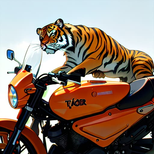  (tiger riding harley davidson), anime, highly detailed, 4k, high quality, trending on art station hyperrealistic, full body, detailed clothing, highly detailed, cinematic lighting, stunningly beautiful, intricate, sharp focus, f/1. 8, 85mm, (centered image composition), (professionally color graded), ((bright soft diffused light)), volumetric fog, trending on instagram, trending on tumblr, HDR 4K, 8K