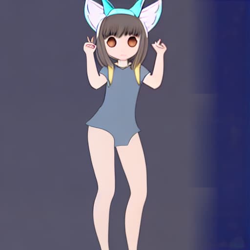  cut girl with wolf ears, full body and tail