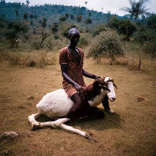 analog style slaughtering a goat in kondoa village in Tanzania