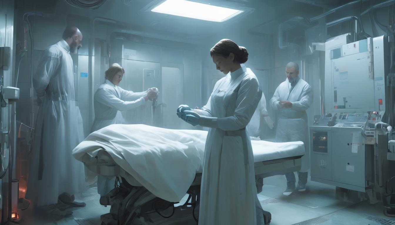  hyperrealism,fantasy aestheticFlorence Nightingale, hygiene efforts, washing hands, instructing others, background of makeshift hospital, sense of reform, dedication, high tech clothing clad in sleek, futuristic costume with metallic accents and form fitting designs, marvel superhero comics style, unreal engine rendering