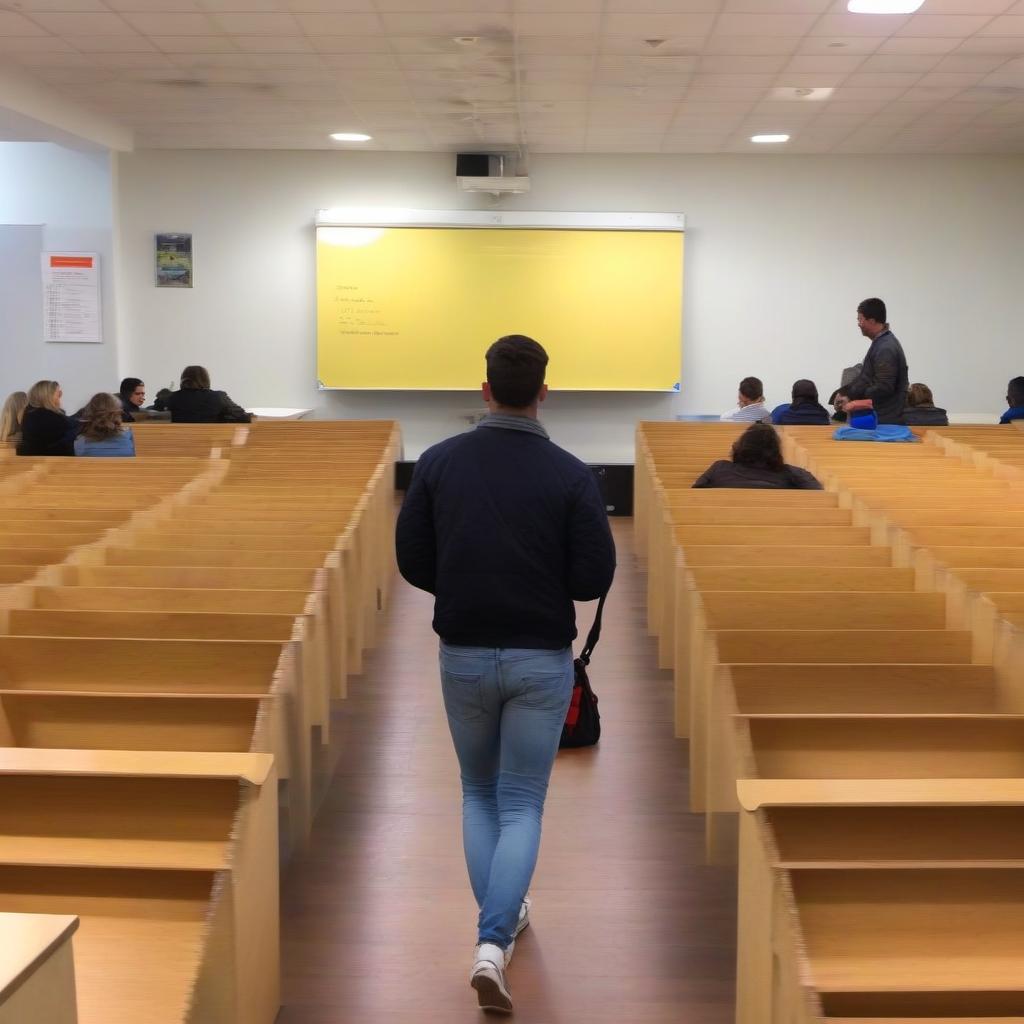  A person stands in the room in front of the school board