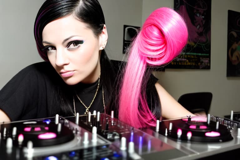  Dj.Marika Rossa Famous DJ, with a pink strand of hair, beautiful woman