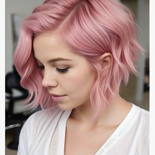  Short, wavy, Pink hair