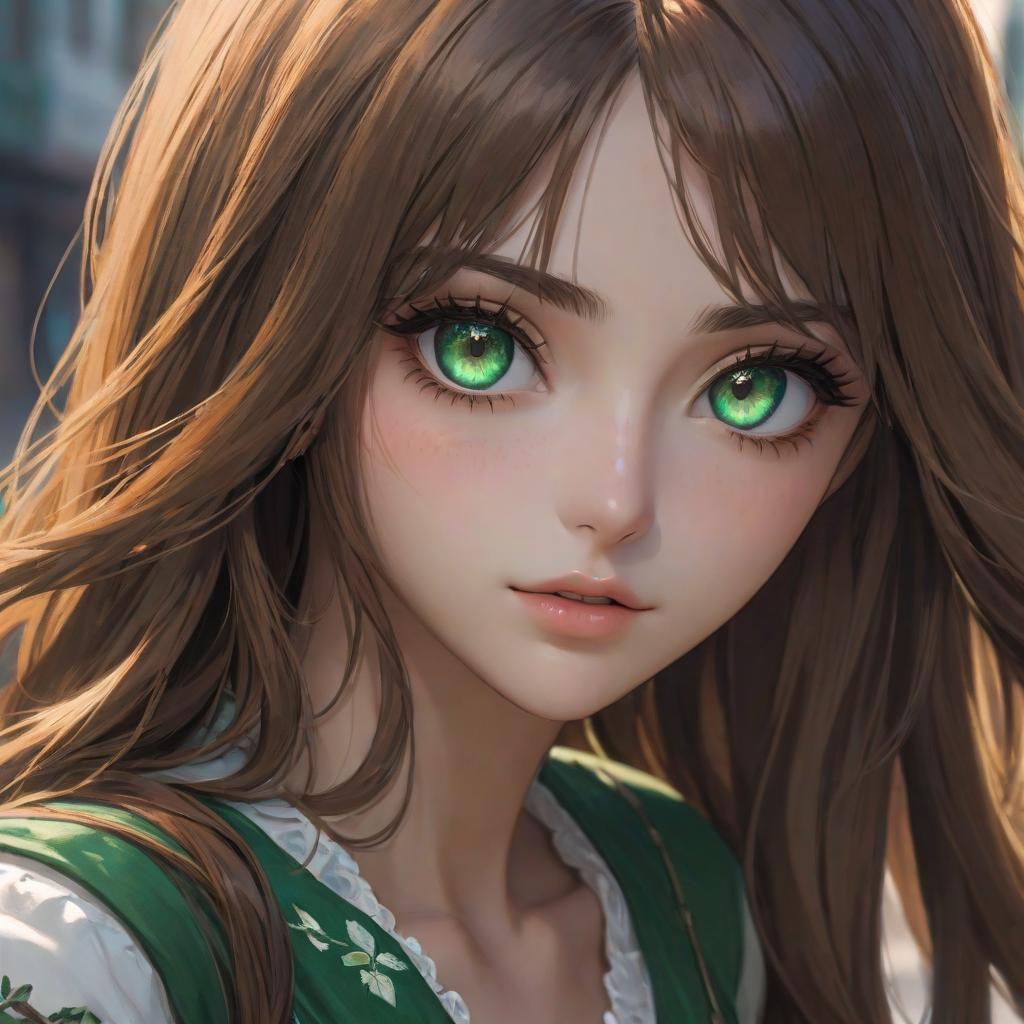  long brown hair bright emerald eye, woman horizontal scar under the right eye hyperrealistic, full body, detailed clothing, highly detailed, cinematic lighting, stunningly beautiful, intricate, sharp focus, f/1. 8, 85mm, (centered image composition), (professionally color graded), ((bright soft diffused light)), volumetric fog, trending on instagram, trending on tumblr, HDR 4K, 8K