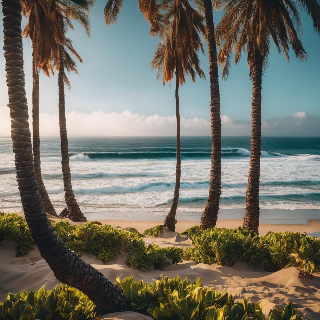  ocean with palms hyperrealistic, full body, detailed clothing, highly detailed, cinematic lighting, stunningly beautiful, intricate, sharp focus, f/1. 8, 85mm, (centered image composition), (professionally color graded), ((bright soft diffused light)), volumetric fog, trending on instagram, trending on tumblr, HDR 4K, 8K