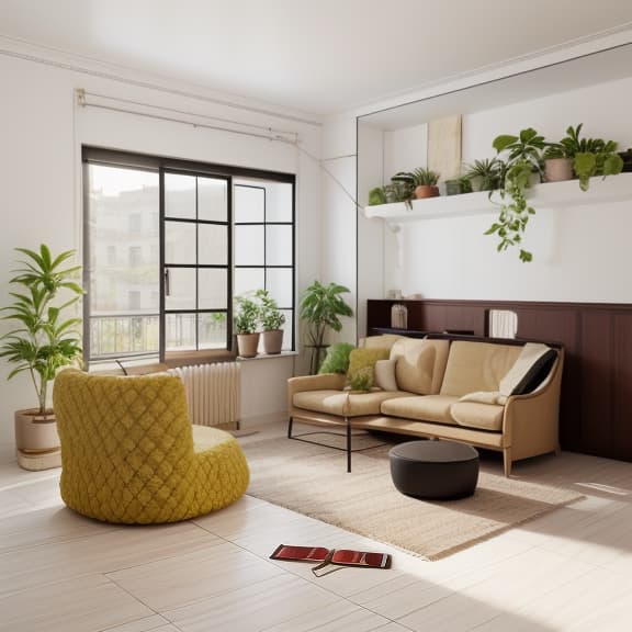  luxury interior, plants, sofa, window