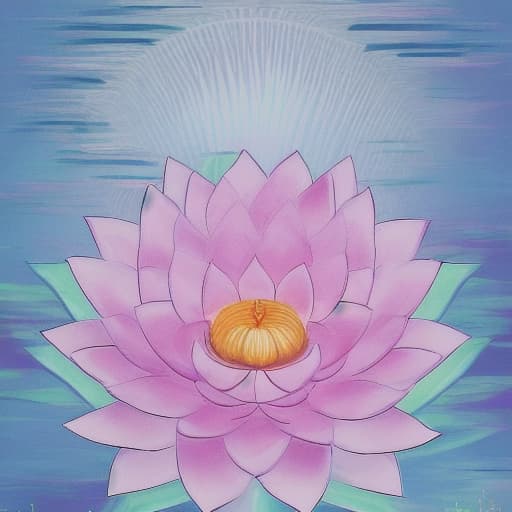  Image of 1 white lotus flower in heaven with serenity tone and holy spirituality mood create overall image in very lovely pastel palette