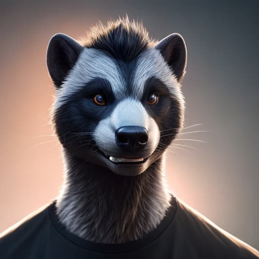  anthro, honey badger, solo, male, adult, smoking cigar in clenched teeth, black shirt, realistic fur, centered in a white circular background, hyper realism, RAW photo, (realism, photorealistic:1.1), detailed, hi res hyperrealistic, full body, detailed clothing, highly detailed, cinematic lighting, stunningly beautiful, intricate, sharp focus, f/1. 8, 85mm, (centered image composition), (professionally color graded), ((bright soft diffused light)), volumetric fog, trending on instagram, trending on tumblr, HDR 4K, 8K