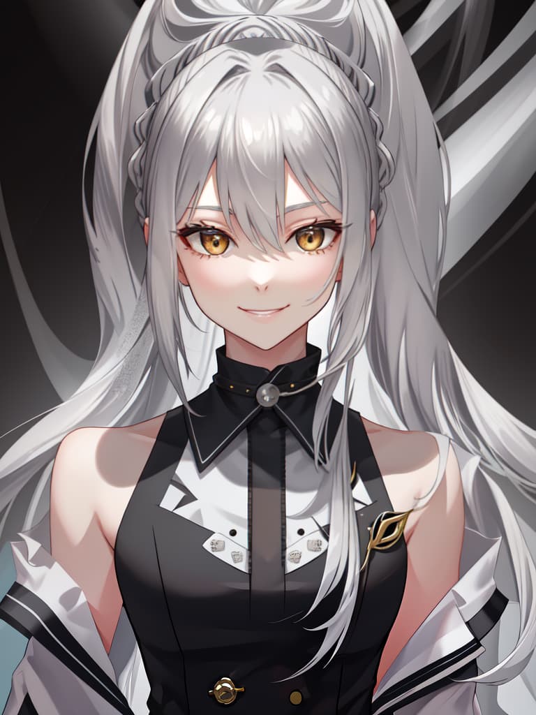  Silver hair yellow ponytail, hinge woman, cool, hair long, bartender, smile, masterpiece, best quality,8k,ultra detailed,high resolution,an extremely delicate and beautiful,hyper detail