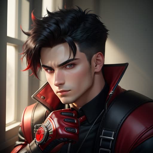  Caucasian, , male, avarage hight, black spiky hair, sungles, red and black shirt with a pentecle on the , red gloves and boots, fire powers , hyperrealistic, high quality, highly detailed, perfect lighting, intricate, sharp focus, f/1. 8, 85mm, (centered image composition), (professionally color graded), ((bright soft diffused light)), trending on instagram, HDR 4K, 8K