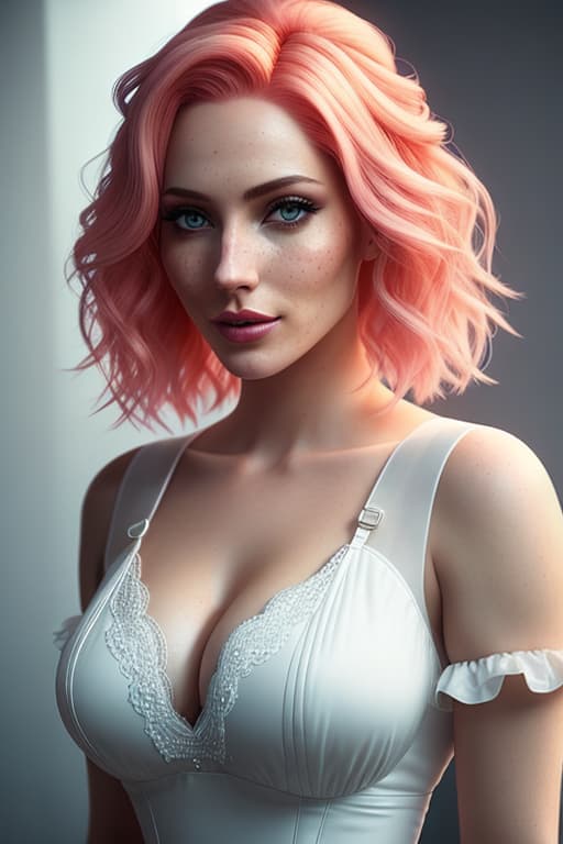 a closeup portrait of a playful maid, undercut hair, amazing body, pronounced feminine feature, busty, [ash blonde | ginger | pink hair], freckles, flirting with camera hyperrealistic, full body, detailed clothing, highly detailed, cinematic lighting, stunningly beautiful, intricate, sharp focus, f/1. 8, 85mm, (centered image composition), (professionally color graded), ((bright soft diffused light)), volumetric fog, trending on instagram, trending on tumblr, HDR 4K, 8K