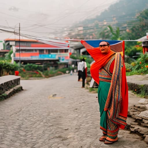 analog style Nepal and India flag hyperrealistic, full body, detailed clothing, highly detailed, cinematic lighting, stunningly beautiful, intricate, sharp focus, f/1. 8, 85mm, (centered image composition), (professionally color graded), ((bright soft diffused light)), volumetric fog, trending on instagram, trending on tumblr, HDR 4K, 8K