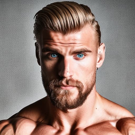 portrait+ style Russian queer fitness model blonde hunk dilf dude face