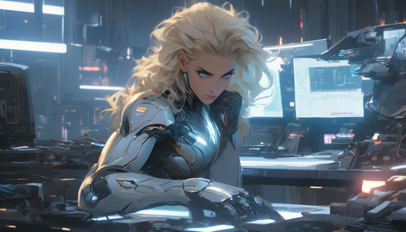  hyperrealism,fantasy aesthetic1woman, large busted attractive blonde arian female humanoid, at a desk, setting up daily tasks, organized workspace, aura of understanding and determination, high tech clothing clad in sleek, futuristic costume with metallic accents and form fitting designs, marvel superhero comics style, unreal engine rendering