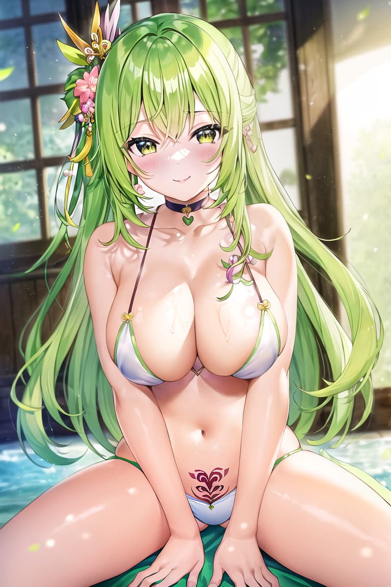  master piece , best quality,green and pink hair、yellow eye、汗、垂れ目、巨乳、長身、love、heart、tatoo、luxuary、sex、happiness、exciting