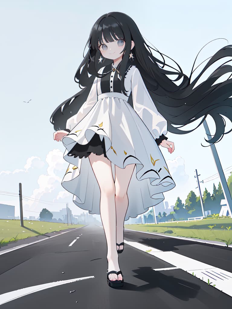  Masterpiece,(solo girl),delicate hair color,(((very long black hair))),(((more than twice her height)))1.5,Hair that reaches the ground,hair flowing in the wind,(((absurd))),white knee length dress,fluffy,(((running))),full body,smiling,super high quality,super analyzed,super sensitive,16K, masterpiece, best quality,8k,ultra detailed,high resolution,an extremely delicate and beautiful,hyper detail