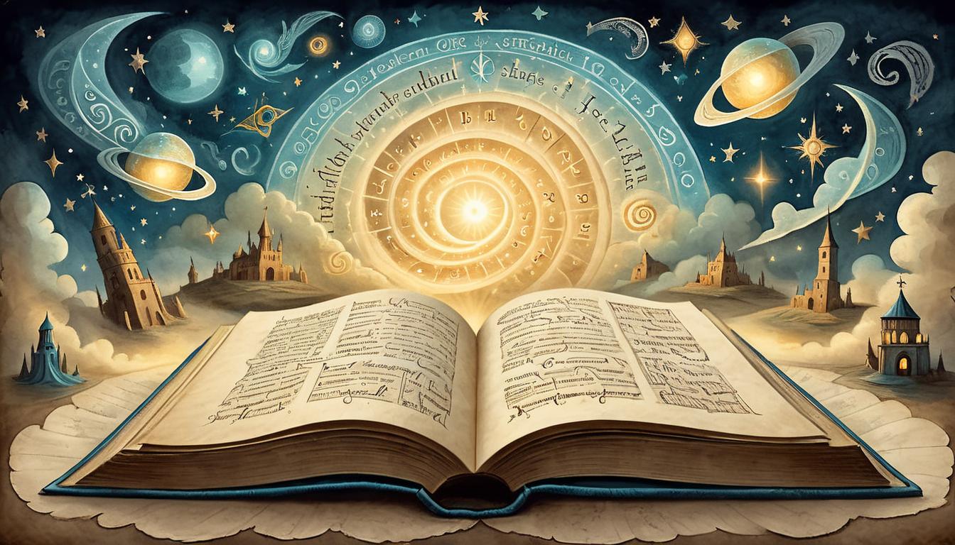  on parchment, surrealism+++, Open book with glowing pages, swirling symbols emerging from the text, ethereal light surrounding the book, telling of stories, sharing knowledge, mystical, educational(mysterious, provocative, symbolic,muted color)+++