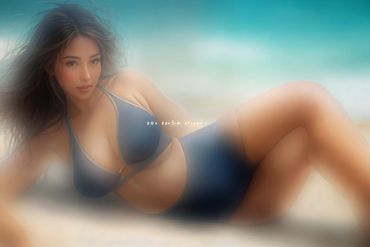  "Closeup of a confident woman in her 50s wearing a stylish, high quality swimsuit designed for mature women. The swimsuit is elegant, with a flattering cut and supportive design, in a sophisticated color like navy blue or deep teal. The background is a serene beach scene with soft focus waves and golden sand, ensuring the focus remains on the swimsuit. The lighting is natural and warm, highlighting the woman's radiant skin and the swimsuit's texture. The overall mood is empowering and graceful, emphasizing comfort and style. High detail, ultra realistic, and professional quality."Ensure no face,leg,hand or eye defomities.Ensure all images are clear, detailed, contains no text and no deformities. realistic, highly detailed, photorealistic, c hyperrealistic, full body, detailed clothing, highly detailed, cinematic lighting, stunningly beautiful, intricate, sharp focus, f/1. 8, 85mm, (centered image composition), (professionally color graded), ((bright soft diffused light)), volumetric fog, trending on instagram, trending on tumblr, HDR 4K, 8K