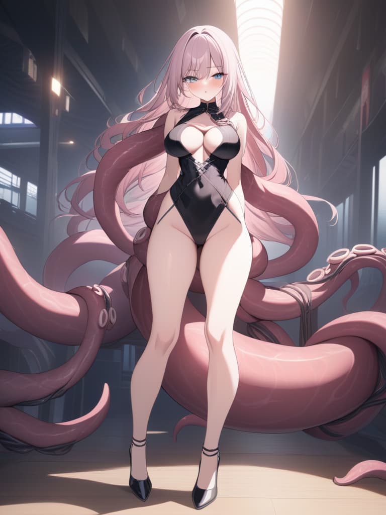  ((full body)),((whole body))、squid、Open mouth,rather large chest、(best quality:1.4、masterpiece:1.4)、((limbs entangled in tentacles、body entangled In tentacles、tentacles limb))、American comics style、Thema is White、(ultra detailed beautiful face)、Blue eye shadow、tighty body suit, masterpiece, best quality,8k,ultra detailed,high resolution,an extremely delicate and beautiful,hyper detail hyperrealistic, full body, detailed clothing, highly detailed, cinematic lighting, stunningly beautiful, intricate, sharp focus, f/1. 8, 85mm, (centered image composition), (professionally color graded), ((bright soft diffused light)), volumetric fog, trending on instagram, trending on tumblr, HDR 4K, 8K