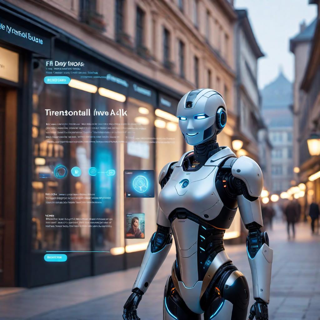  A friendly AI assistant, providing information and engaging in a helpful conversation with a user through text. The AI appears as a friendly digital character with a welcoming smile, surrounded by text bubbles and icons representing different topics of discussion (like books, technology, questions, and answers). The setting is a clean, modern, digital interface. hyperrealistic, full body, detailed clothing, highly detailed, cinematic lighting, stunningly beautiful, intricate, sharp focus, f/1. 8, 85mm, (centered image composition), (professionally color graded), ((bright soft diffused light)), volumetric fog, trending on instagram, trending on tumblr, HDR 4K, 8K