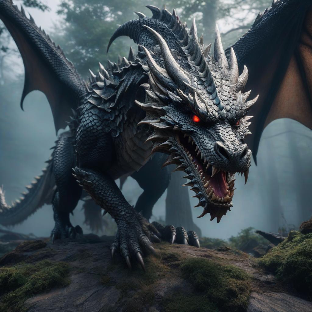  Incredibly terrifying dragon, hkmagic hyperrealistic, full body, detailed clothing, highly detailed, cinematic lighting, stunningly beautiful, intricate, sharp focus, f/1. 8, 85mm, (centered image composition), (professionally color graded), ((bright soft diffused light)), volumetric fog, trending on instagram, trending on tumblr, HDR 4K, 8K