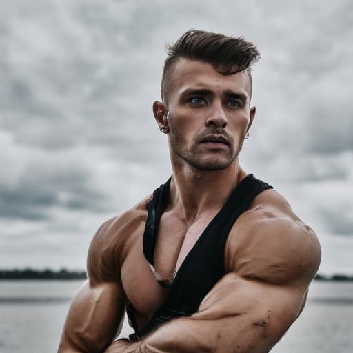 portrait+ style Russian queer fitness model brunette hunk dilf dude face