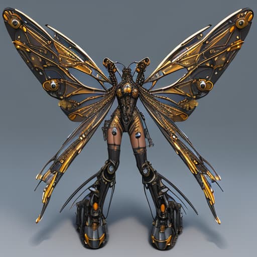  Steampunk cybernetic biomechanical hornet with wings, 3 d model, very coherent symmetrical artwork