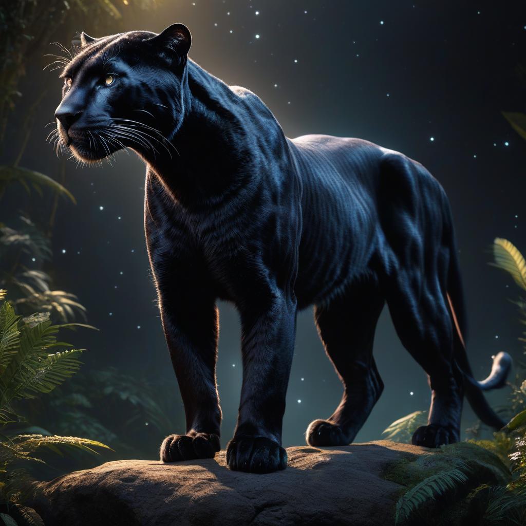  space themed Cartoon, a panther from Kipling's Jungle Book. . cosmic, celestial, stars, galaxies, nebulas, planets, science fiction, highly detailed hyperrealistic, full body, detailed clothing, highly detailed, cinematic lighting, stunningly beautiful, intricate, sharp focus, f/1. 8, 85mm, (centered image composition), (professionally color graded), ((bright soft diffused light)), volumetric fog, trending on instagram, trending on tumblr, HDR 4K, 8K