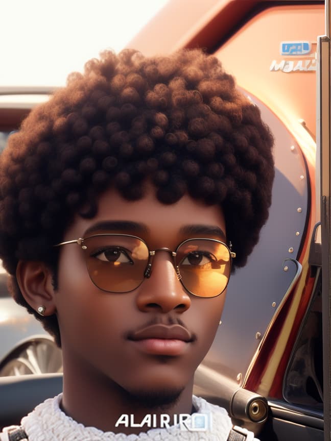  sun glasses, brown skin,boy, afro, (masterpiece, best quality), intricate details, HDR 4K, 8K