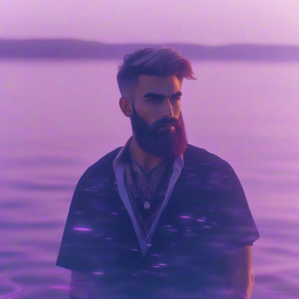  anime artwork a man standing in front of a body of water, a polaroid photo, purple tint, fractal beard, casey cooke, anime style, comix wave films style, detailed face, detailed eyes, high quality . anime style, key visual, vibrant, studio anime, highly detailed hyperrealistic, full body, detailed clothing, highly detailed, cinematic lighting, stunningly beautiful, intricate, sharp focus, f/1. 8, 85mm, (centered image composition), (professionally color graded), ((bright soft diffused light)), volumetric fog, trending on instagram, trending on tumblr, HDR 4K, 8K