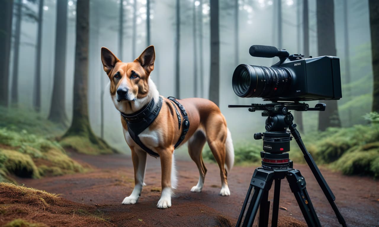  Kelpi dogs are filming on a video camera. hyperrealistic, full body, detailed clothing, highly detailed, cinematic lighting, stunningly beautiful, intricate, sharp focus, f/1. 8, 85mm, (centered image composition), (professionally color graded), ((bright soft diffused light)), volumetric fog, trending on instagram, trending on tumblr, HDR 4K, 8K