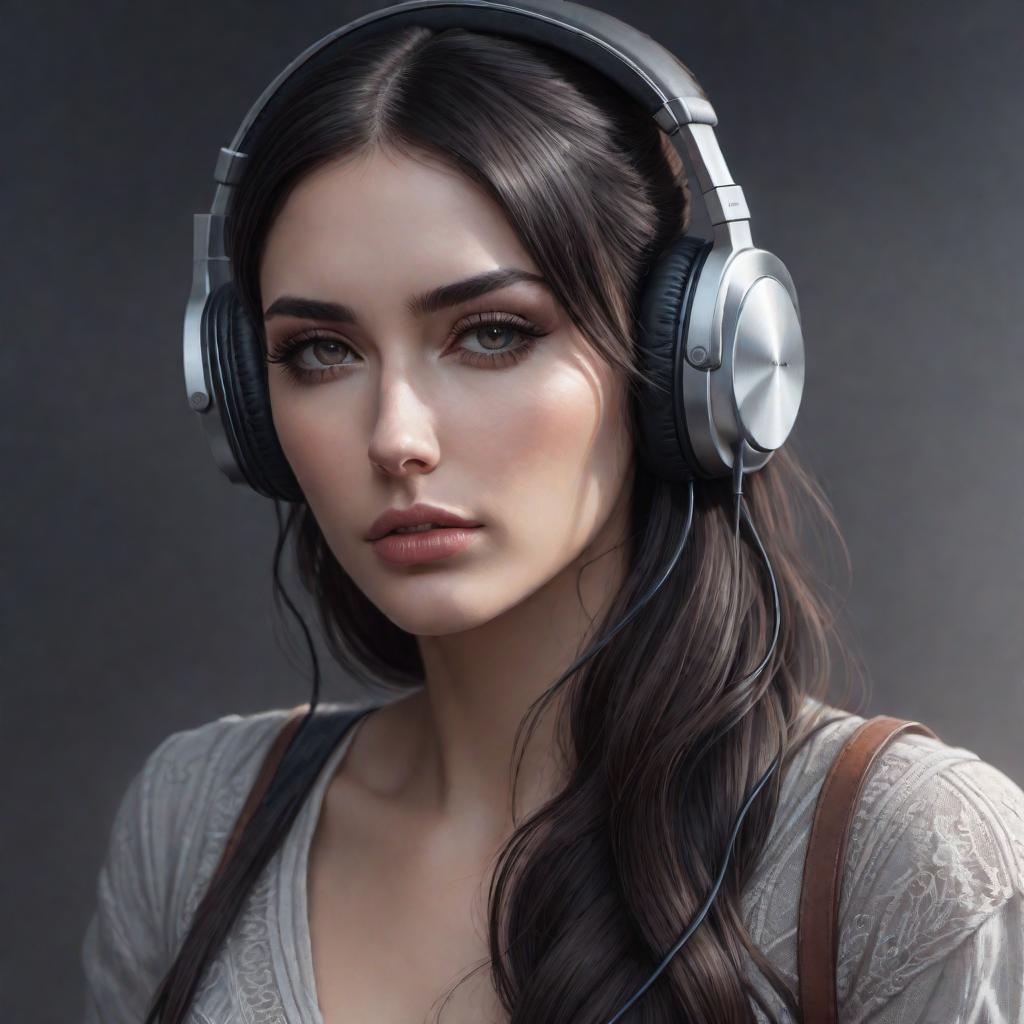  Hand drawn sketch of a sad girl with headphones, dark hair, artistic hyperrealistic, full body, detailed clothing, highly detailed, cinematic lighting, stunningly beautiful, intricate, sharp focus, f/1. 8, 85mm, (centered image composition), (professionally color graded), ((bright soft diffused light)), volumetric fog, trending on instagram, trending on tumblr, HDR 4K, 8K